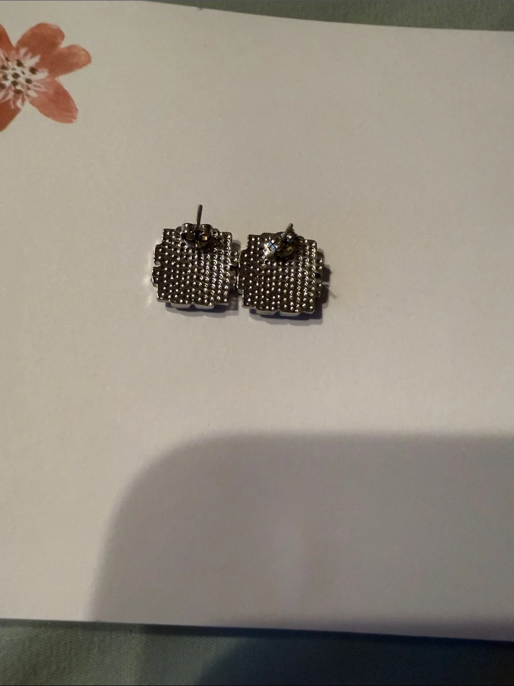 Tory Burch Silver Crystal Logo Square Stud Earrings